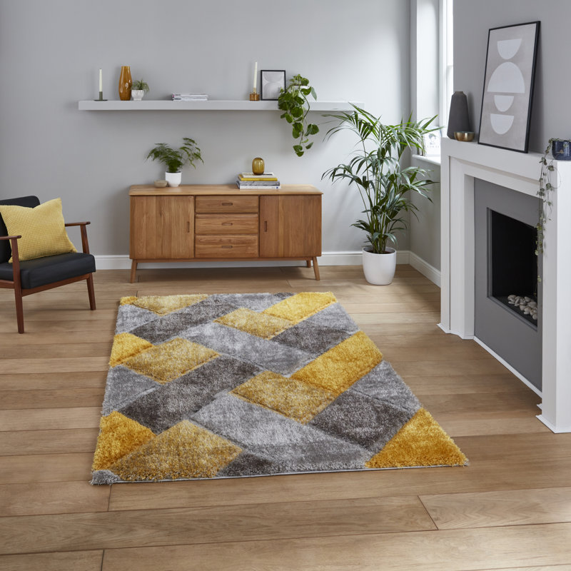 Machine Woven Grey/Yellow Rug, Rectangle 80 x 150cm