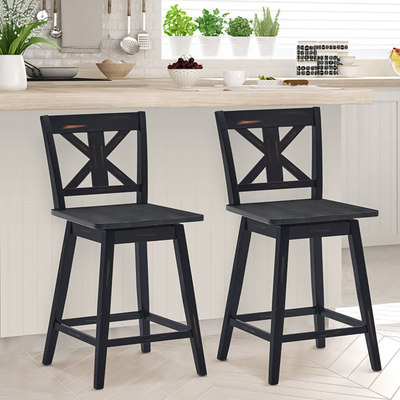 Jiaxu Swivel Solid Wood Counter Stool, Black, Extra Tall (38" Seat Height)