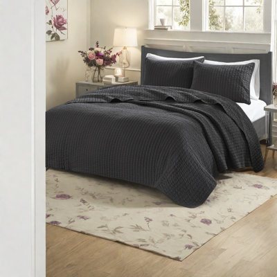 Reversible Black Bedding Set, Microfiber Quilt, Cozy Farmhouse Style For All Seasons