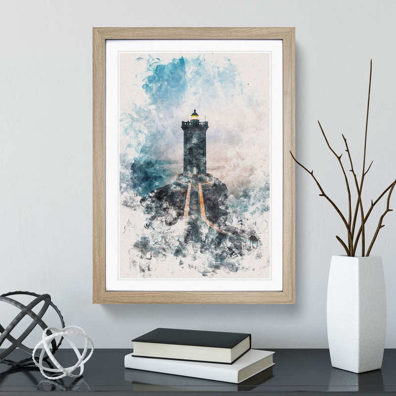 Lighthouse in Le Conquet France - Picture Frame Painting Print, 87cm H x 62cm W x 2cm D, Oak Framed