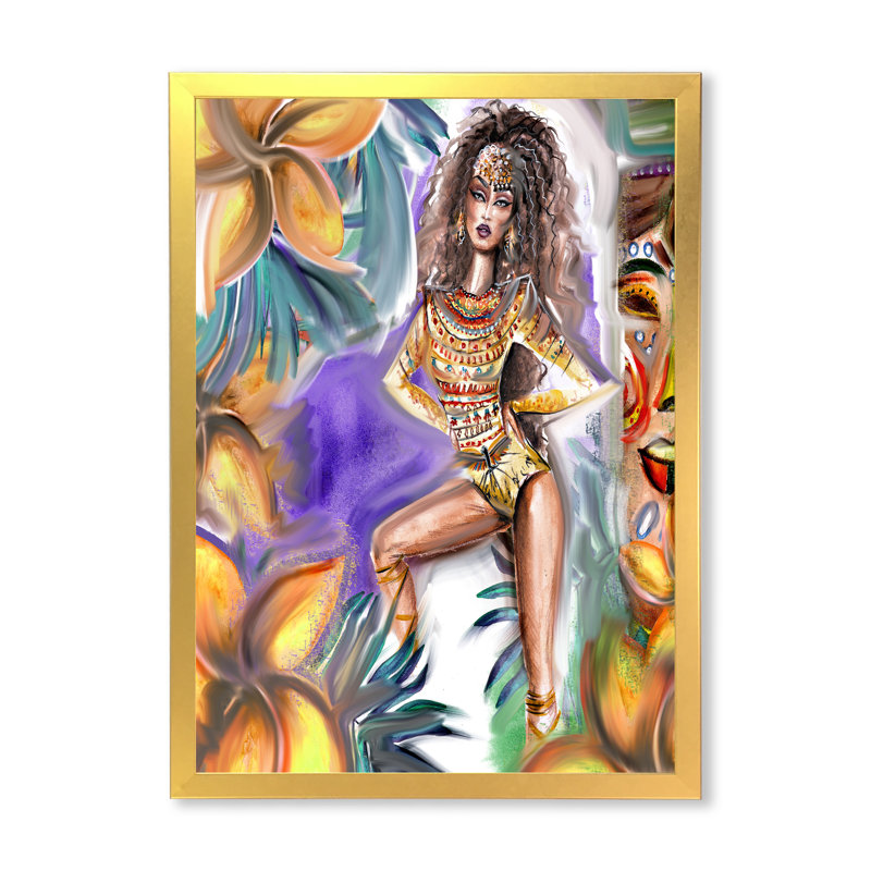«Tropical Amazon Warrior», peinture sur toile à cadre flottant, Toile encadrée d'or, H 20 po x l 12 po x P 1po