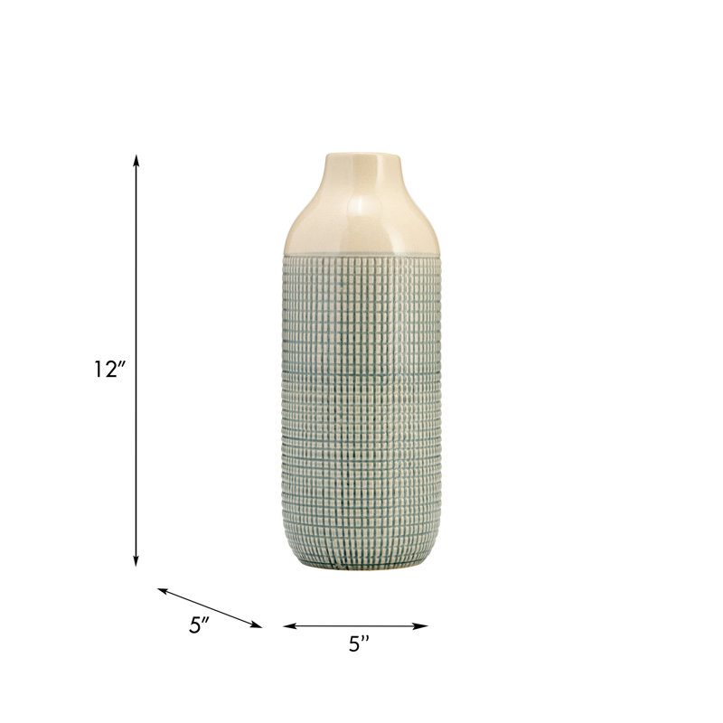 Vase en céramique Chartres Chartres, 3 tons de vert, H 12 po x l 5 po x P 5 po