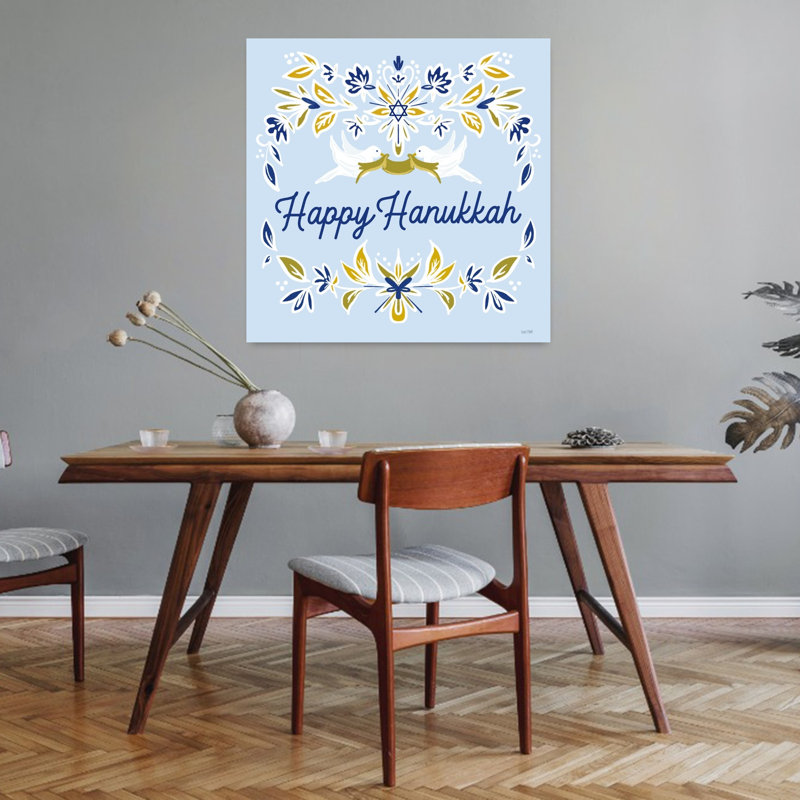 Happy Hanukkah Doves, art contemporain hivernal, H 32 po x l 32 po