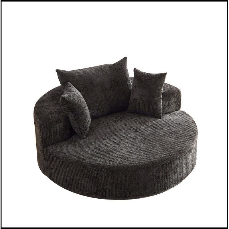 55 po L 55 po Chenille simple chaise pivotante à 360 degrés pour le salon, etc., Noir