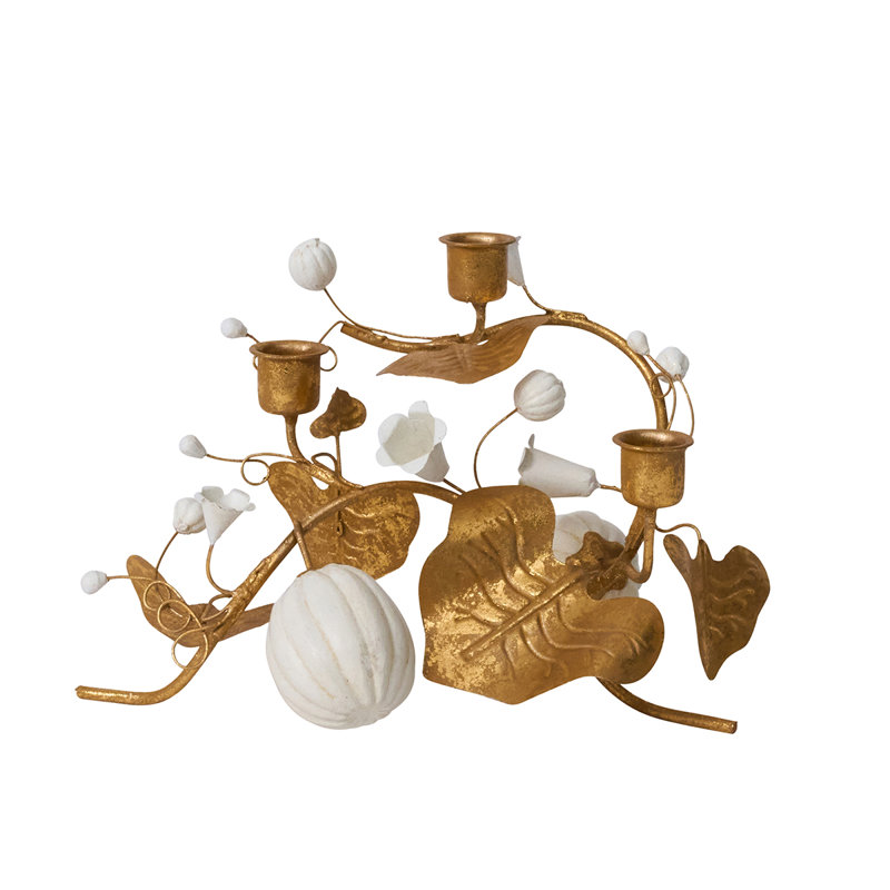 Forest Walk Pumpkin & Vine Candlestick Holder - Gold, 7.25" H x 12" W x 7" D, 3
