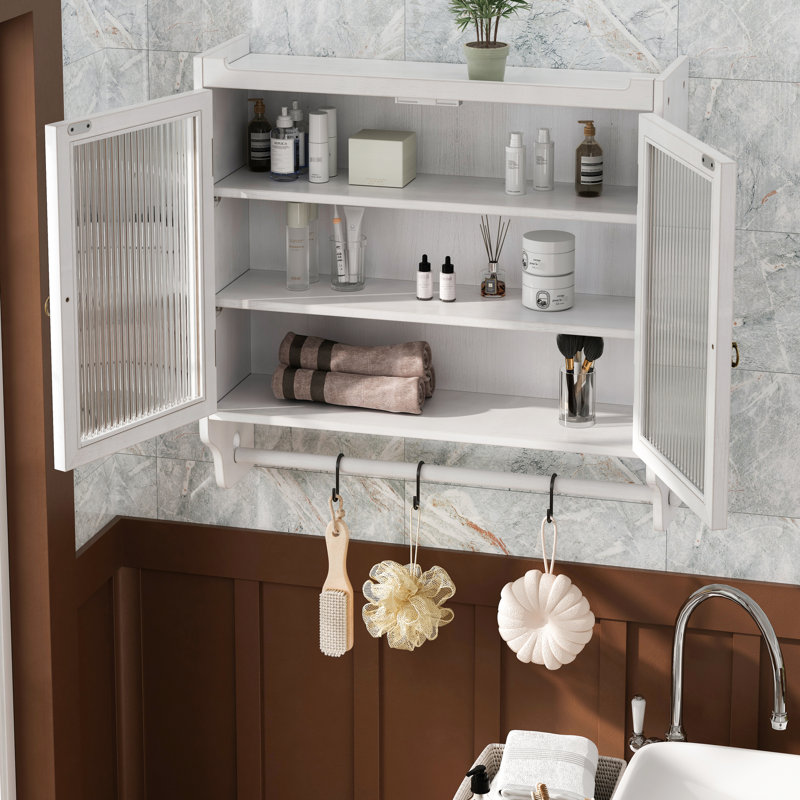 Armoire rétro blanche avec rangement - porte en verre de 24,8 po, trois pour la salle de bain, la cuisine et la salle à manger