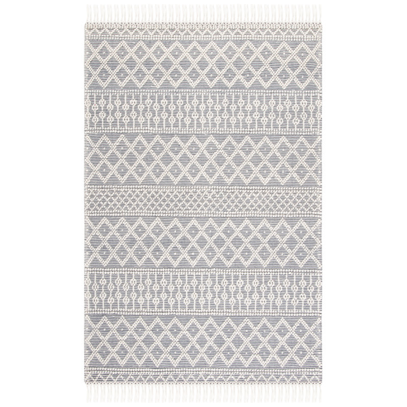 Tapis gris / ivoire en laine / coton tissé à la main Natura, Rectangle 5 pi x 8 pi