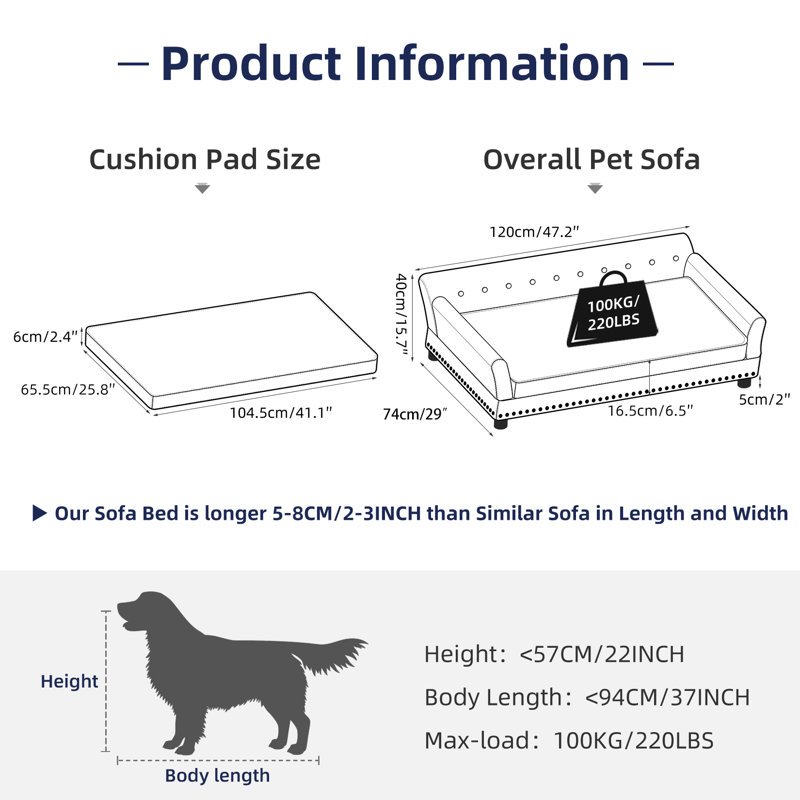 Orthopedic Polyester Pet Bed, 47.2" W x 29" D x 16" H