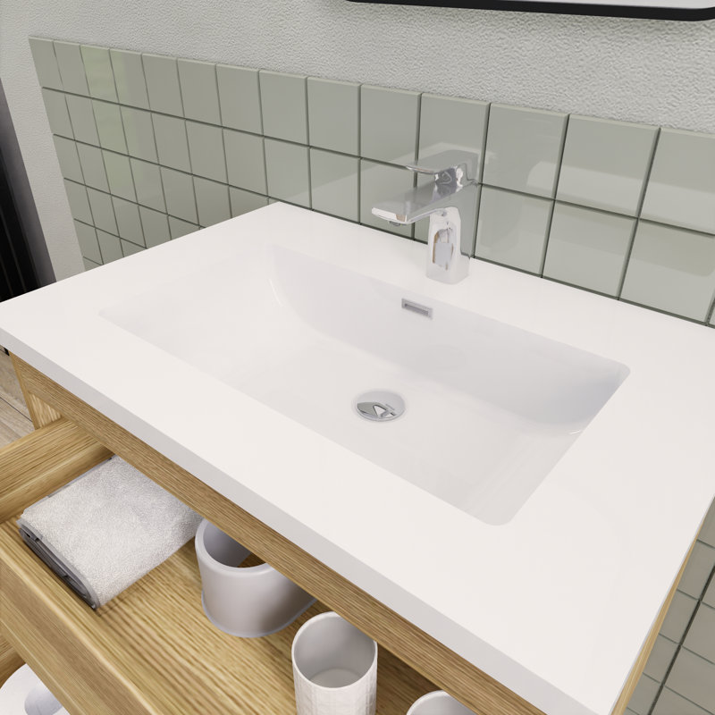 Meuble-lavabo flottant moderne simple Alcester Ivy Bronx, Chêne blanc