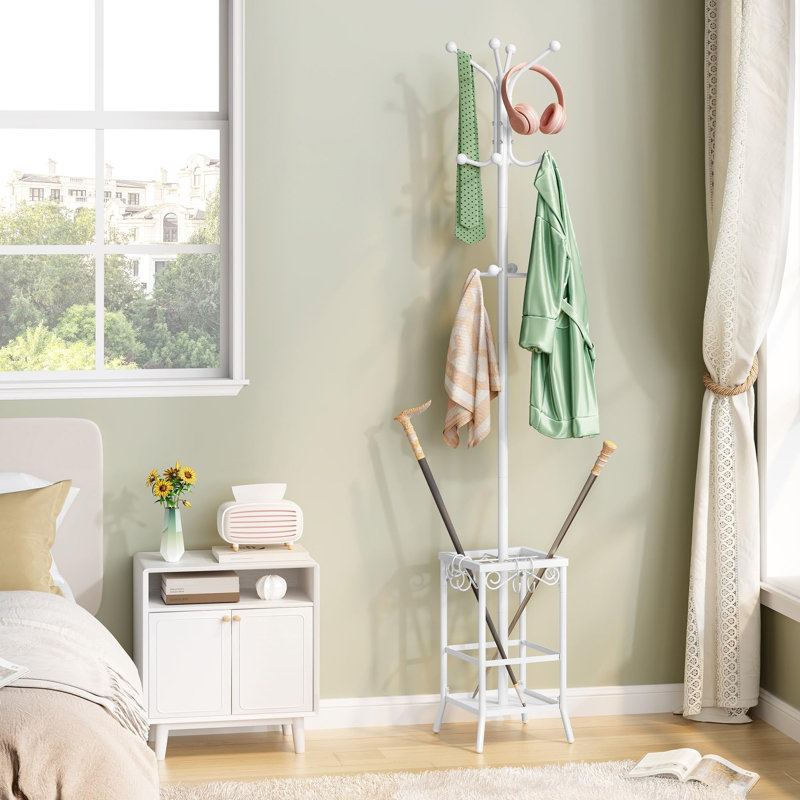 Metal Freestanding 12 - Hook Coat Rack, White