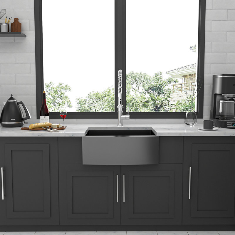 24 Gunmetal Black Farmhouse Sink - 24 Inch Kitchen Sink Stainless Steel 16 Gauge Apron Front Kitchen Sink
