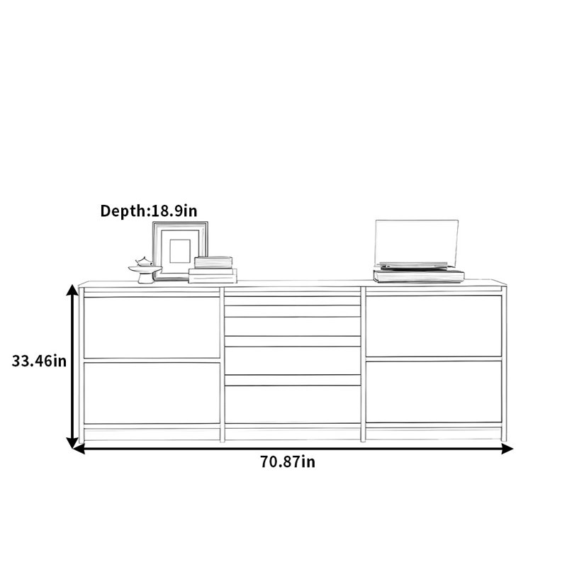 Buffet rétro et simple sur pied, H 33,46 po x l 70,87 po x P 18,9 po