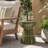 Round Patio Side Table with Linear Pattern, Olive Green Sculptural Accent Table