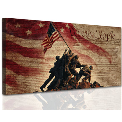  Patriotic Canvas Wall Art Prints, Vintage American Flag Soldiers Raising Flag Pictures, Rustic Memorial Day Wall Decor, Military Appreciation Artwork Decor for Living Room Bedroom Office, 28x58 inches
