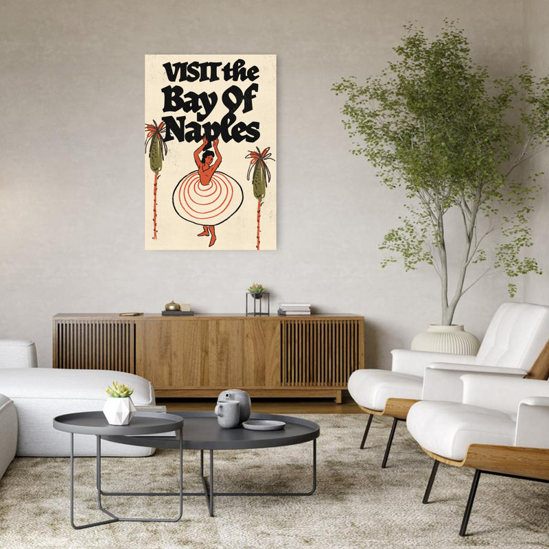 «Visitez la baie de Naples», art mural de paysage de palmier rétro coloré et classique, H 48 po x l 32 po