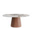Table basse moderne avec plateau en pierre frittée colorée et base en bois massif brun - Centre de table élégant pour la décoration intérieure du salon-1143055631