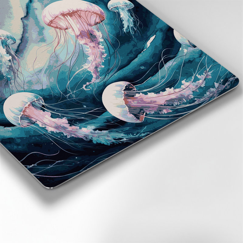 Art mural en métal bleu méduse nautique, H 12 po x l 12 po