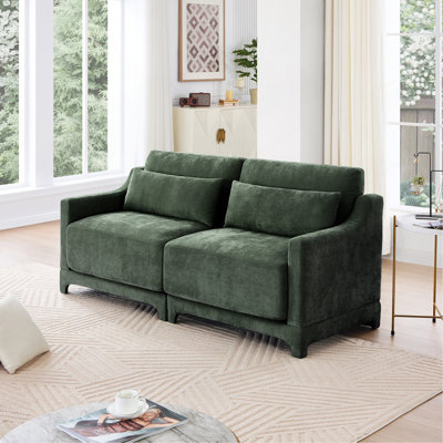 Canapé à deux places en tissu de chenille, 2 coussins lombaires, ergonomique, structure en bois de haute qualité, éponge résiliente, installation facile, accoudoirs élégants, convient aux chambres à coucher, aux salons, aux coins lecture
