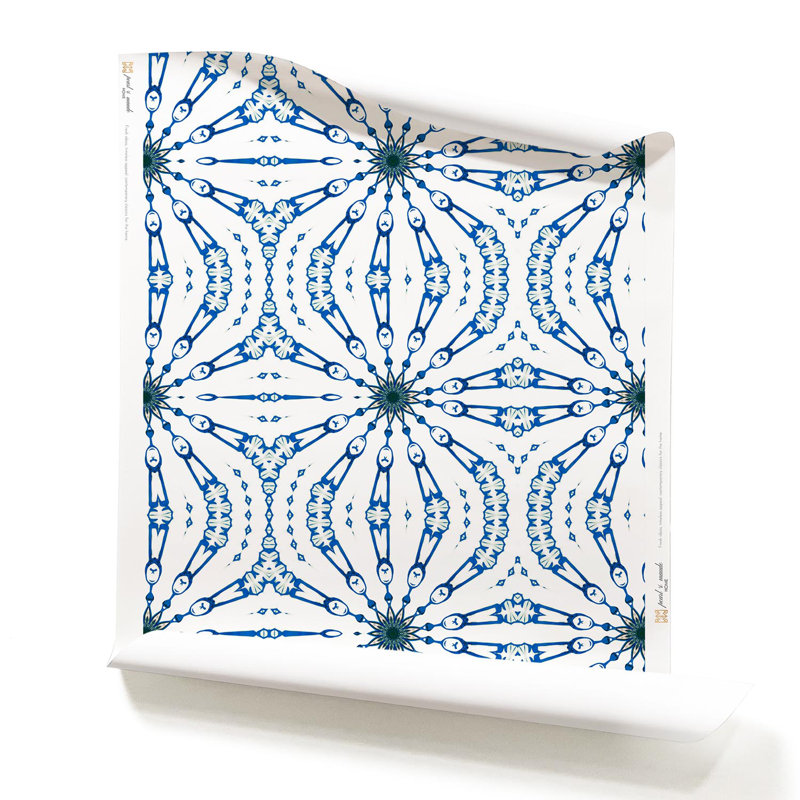 Fougère | Papier peint biologique Organic Arabesque , Bleu / blanc