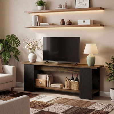 63" TV Stand for 55/60/65-Inch TVs, Farmhouse Entertainment Center with Open Storage Shelves, Long Television Media Console for Living Room, Bedroom