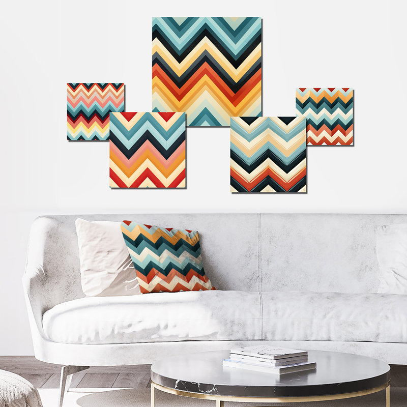 Retro Midcentury Chevron Pattern I - Chevron Wall Art Set Of 5