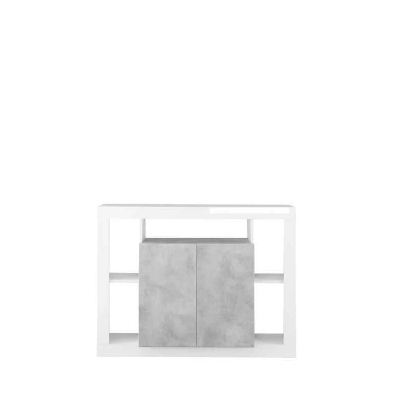 Genoa 2 Door 134cm Sideboard with Open Shelving, White Gloss/Concrete Grey