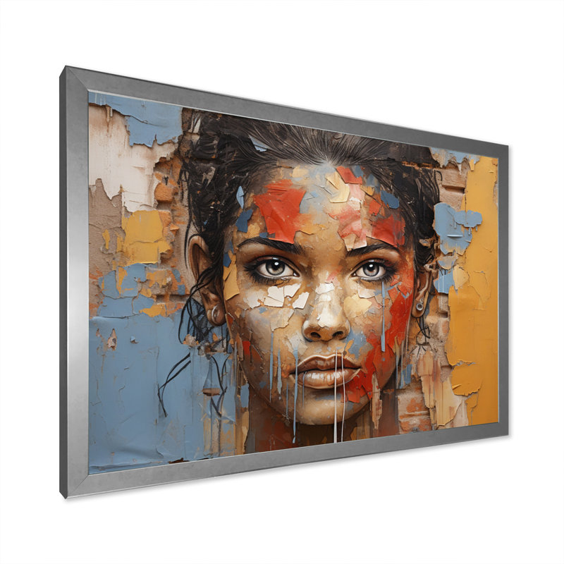 Cuban Woman Street Art - Modern Canvas Art Print, H 34 po x l 44 po x P 1,5 po, Cadre simple argenté