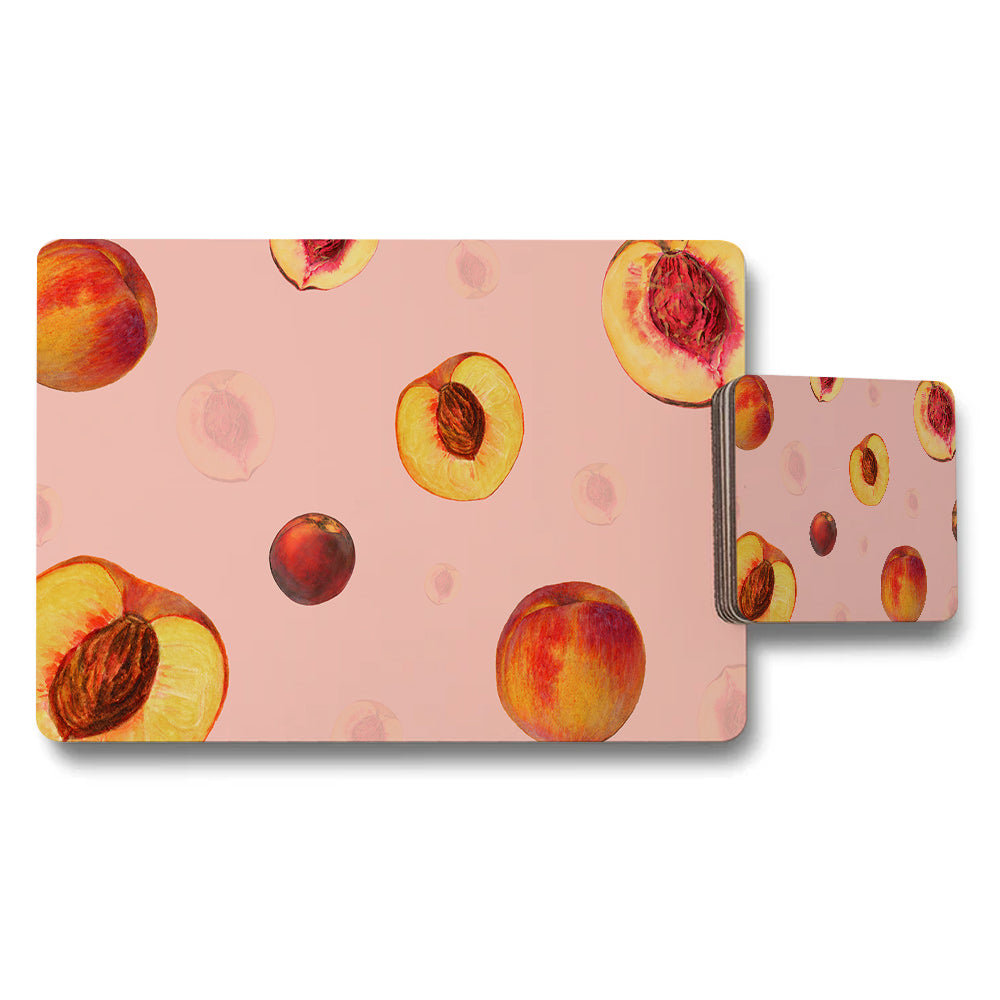 Peach Pattern Placemat Coaster Set On Pink Background