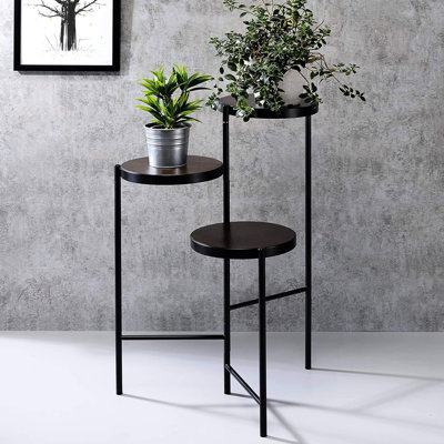 Support à plante pliable à trois niveaux en métal noir avec dos ouvert, idéal pour la décoration de bureau, 18 compartiments larges, 19 profonds, 30 hauts, 9 lb, cadre à plusieurs niveaux, 3 compartiments ronds, superbe présentation, profondeur,