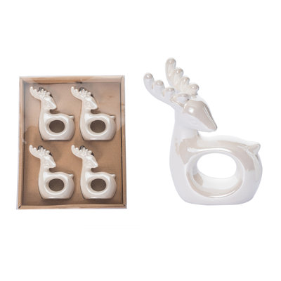 The Holiday Aisle® Dolomite 9.6 in. White Christmas Elegant Reindeer Napkin Ring Set of 4