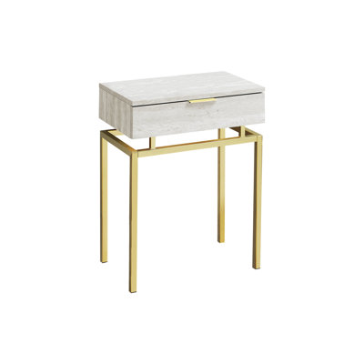 Accent Table, Side, End, Nightstand, Lamp, Storage Drawer, Living Room, Bedroom, Beige Marble Look Laminate, Gold Metal, Contemporary, Modern