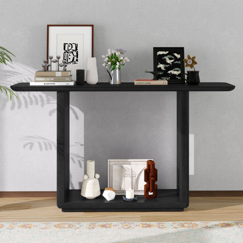 Console en bois, base en forme de U, style calme et minimaliste, console étroite et longue, Noir