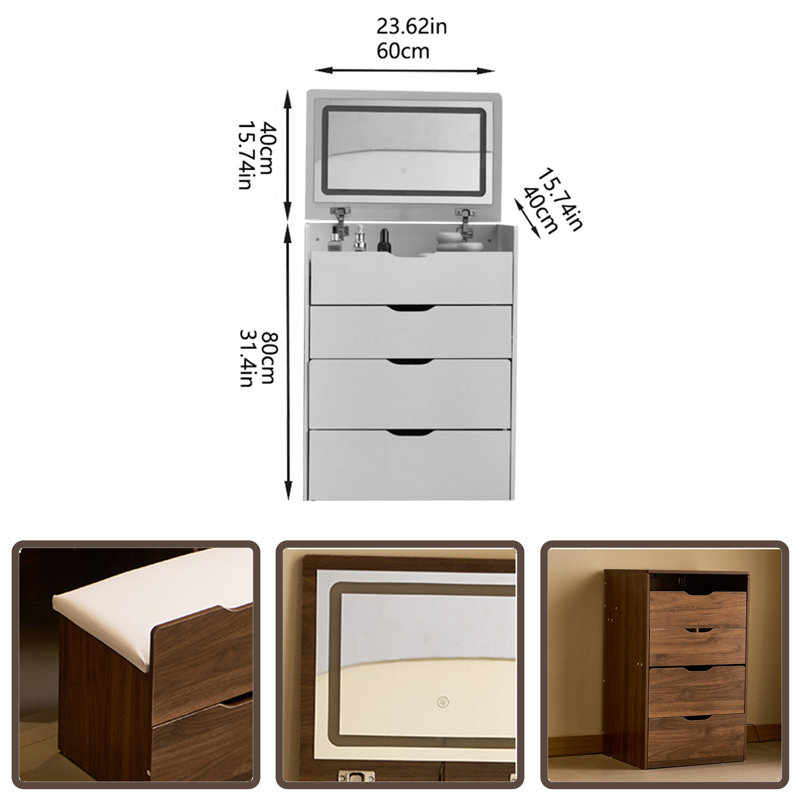 Bureau de coiffeuse 3 en 1 avec miroir rabattable