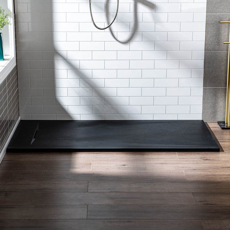 59/60" W x 35.4" D Solid Sufrace Shower Base, Non-Slip, Low-Profile, Curbless, Wheelchair Accessible, Black, Left;Right
