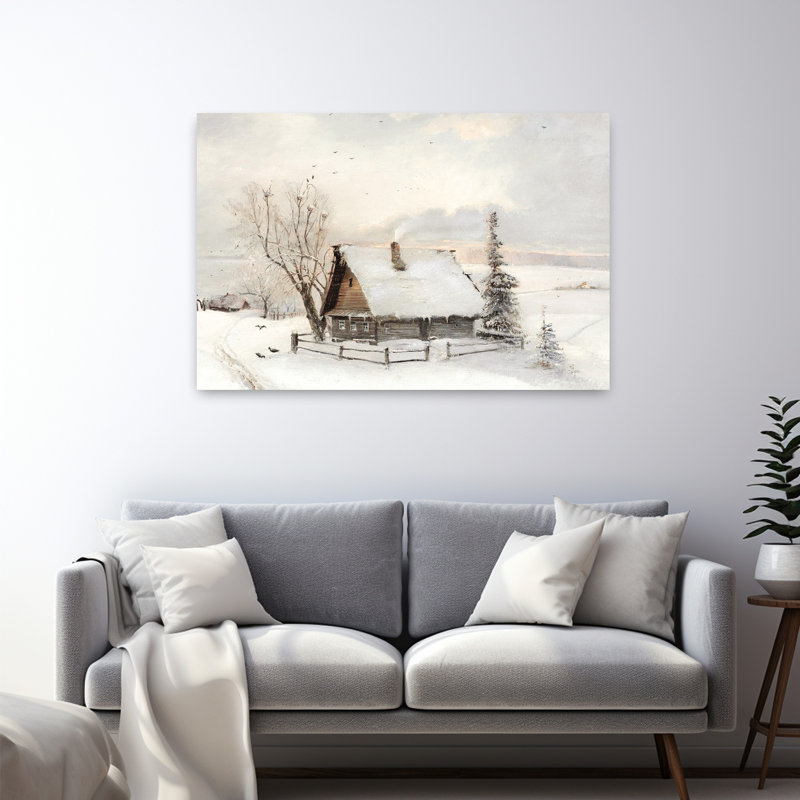 Cabane isolée, paysage abstrait, art hivernal, H 48 po x l 32 po