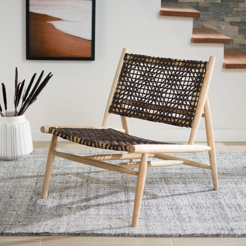 Kazbah Upholstered Side Chair, Brown Genuine Leather/Natural Legs