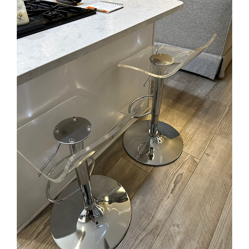 Ensemble de 2 tabourets de bar, tabourets de bar pivotants réglables transparents avec dossier bas