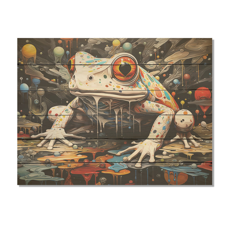 Minimalism Frogs Toads - Frogs & Toads Wood Wall Art On Natural Pine Wood, 30" H x 40" W