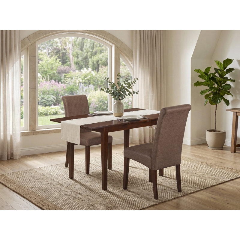 3 Piece Dining Table Set Contains a Rectangle Dining Room Table with Butterfly Leaf and 2 Grey Linen Fabric Upholstered Chairs, Black