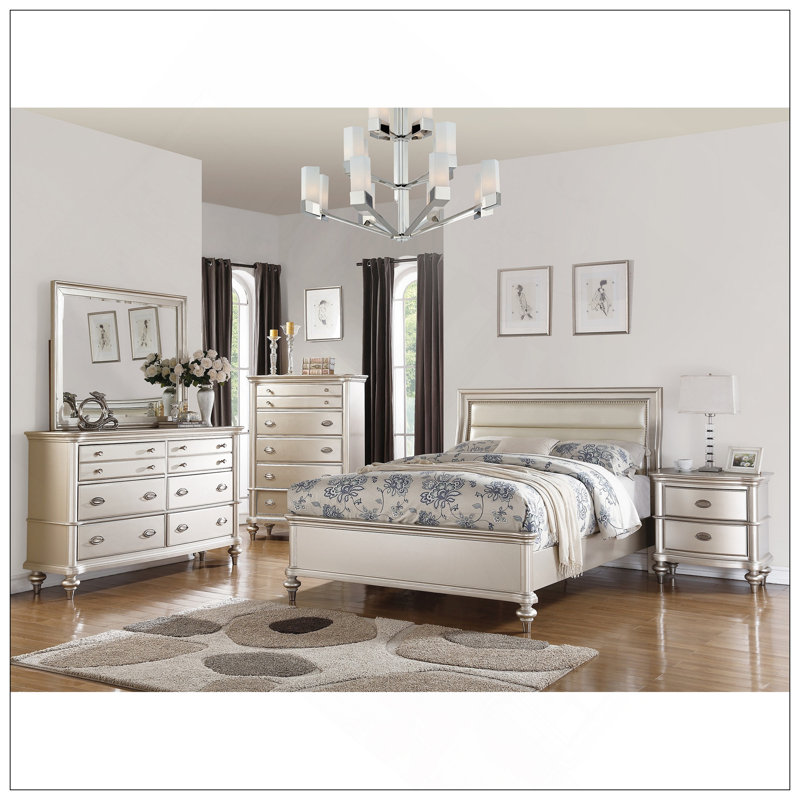 Table de chevet classique à 2 tiroirs Classic, finition argent antique, parfaite pour les chambres à coucher modernes