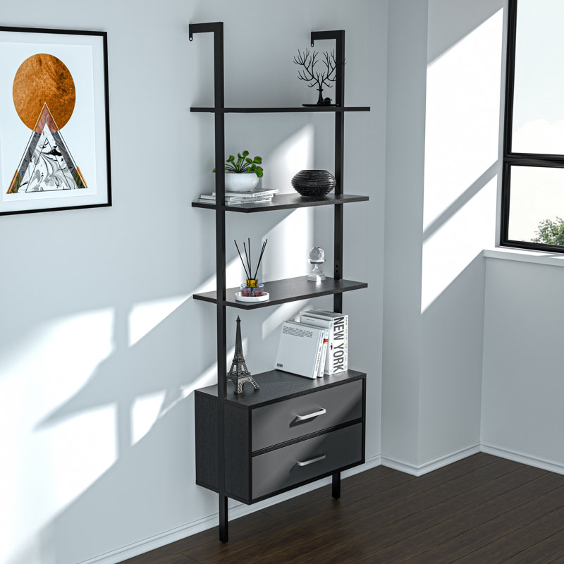 Ladder Storage Bookcase, Black/Dark Gray