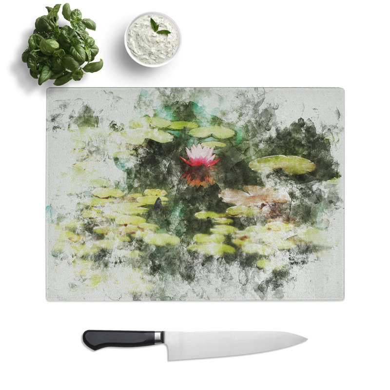 Water Lily Flower Vol.1 Watercolour Chopping Board, 0.4cm H x 20cm W x 28.5cm L