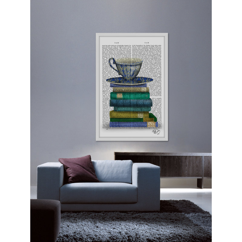 «Teacup and Books», reproduction d'art encadrée, H 36 po x l 24 po