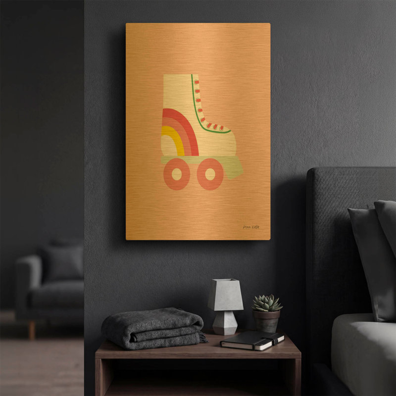 «Rollerskate» par Ann Kelle, art mural en métal doré, 16 po x 24 po, 16 po x 24 po