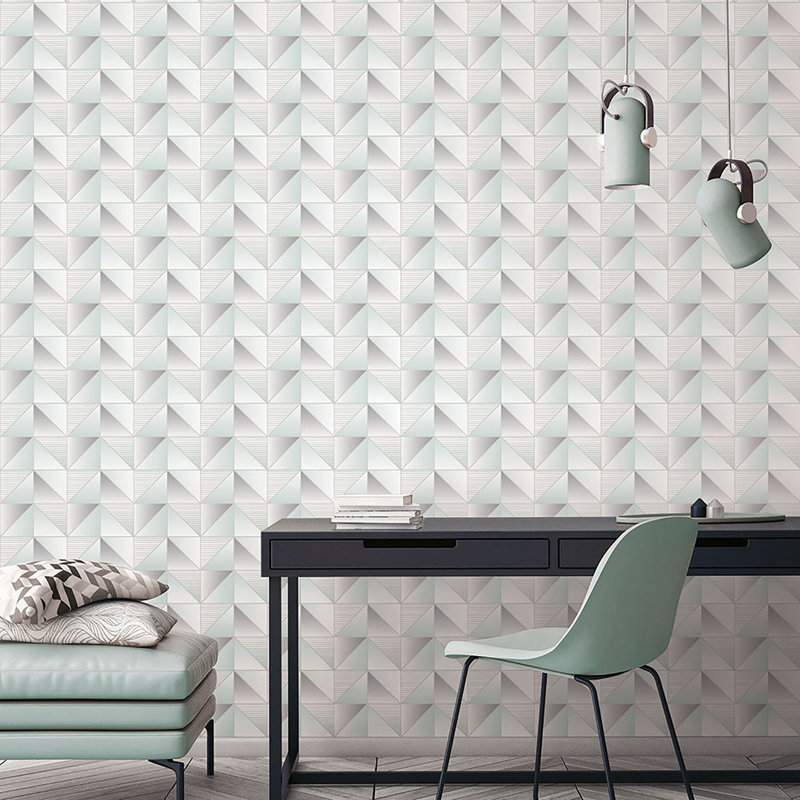 Geometrix 25.4m x 52.8cm Satin Wallpaper Roll, Mint/Silver