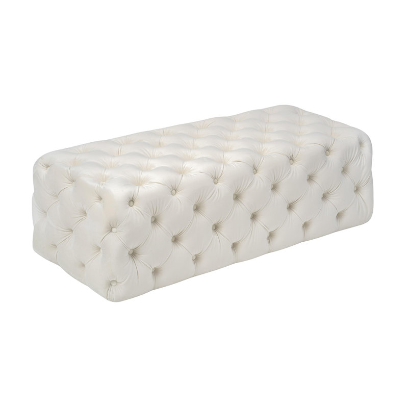Velvet Upholstered Bench, White Velvet