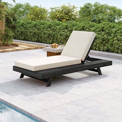 Chaise longue, fauteuil inclinable d'extérieur en bois d'acacia avec coussin résistant à l'eau de 4 pouces