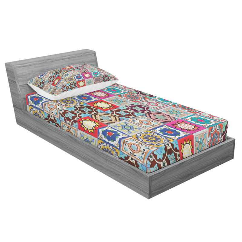 Microfiber Patchwork Sheet Set, Twin Sheet Set with Fitted Sheet