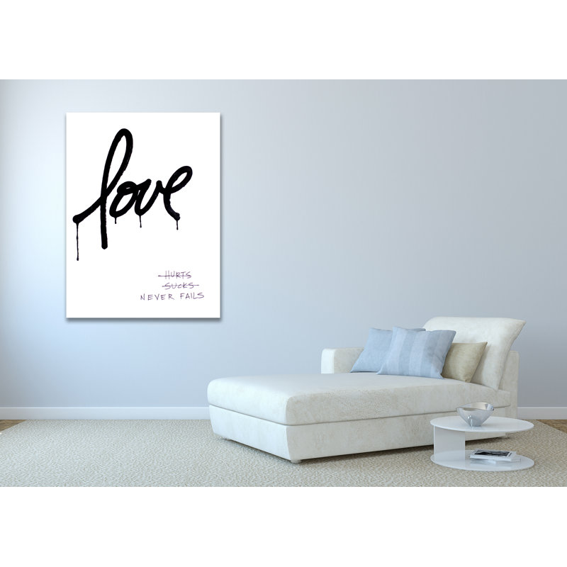 « love never unechec » par kent youngstrom, art textuel sur toile tendue, H 30 po x l 20 po x P 1,5 po