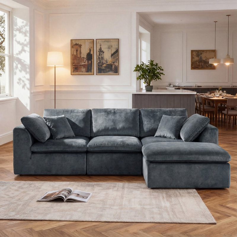 Canapé modulaire moderne pour le salon, Orienté à droite, 33,5 po H x 110,2 po L x 70,8 po P, Chenille gris foncé